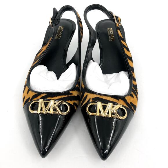 MICHAEL KORS Womens Parker Slingback Pumps 6 Tan Black Tiger Print Calf Hair NEW - Picture 5 of 11